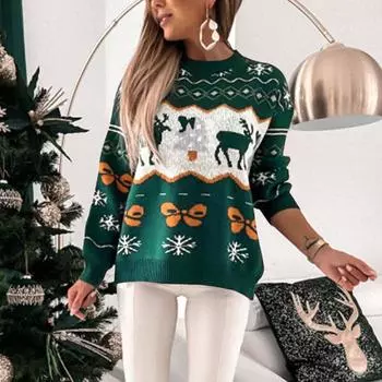 Женский модный рождественский свитер, свитер с длинным рукавом и высоким воротником M