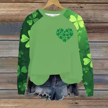 Женский модный рукав реглан St. Повседневная толстовка с круглым вырезом и принтом ко Дню Святого Патрика L армия зеленый