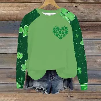 Женский модный рукав реглан St. Повседневная толстовка с круглым вырезом и принтом ко Дню Святого Патрика L армия зеленый