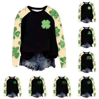Женский модный рукав реглан St. Повседневная толстовка с круглым вырезом и принтом ко Дню Святого Патрика L армия зеленый