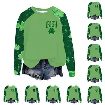 Женский модный рукав реглан St. Повседневная толстовка с круглым вырезом и принтом ко Дню Святого Патрика L армия зеленый