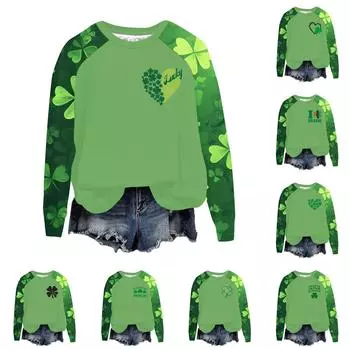 Женский модный рукав реглан St. Повседневная толстовка с круглым вырезом и принтом ко Дню Святого Патрика L армия зеленый