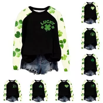 Женский модный рукав реглан St. Повседневная толстовка с круглым вырезом и принтом ко Дню Святого Патрика L армия зеленый