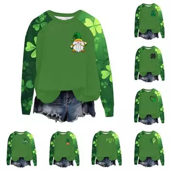 Женский модный рукав реглан St. Повседневная толстовка с круглым вырезом и принтом ко Дню Святого Патрика L армия зеленый