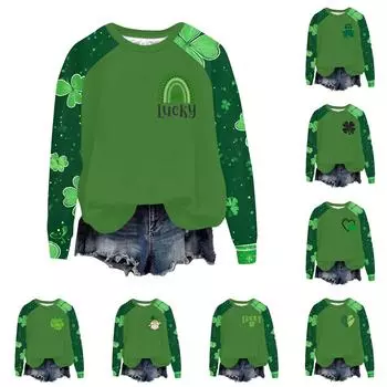 Женский модный рукав реглан St. Повседневная толстовка с круглым вырезом и принтом ко Дню Святого Патрика L армия зеленый