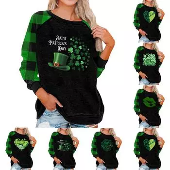 Женский модный рукав реглан St. Повседневная толстовка с круглым вырезом и принтом ко Дню Святого Патрика M зелёный