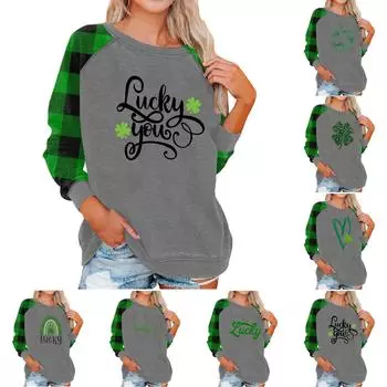 Женский модный рукав реглан St. Повседневная толстовка с круглым вырезом и принтом ко Дню Святого Патрика L