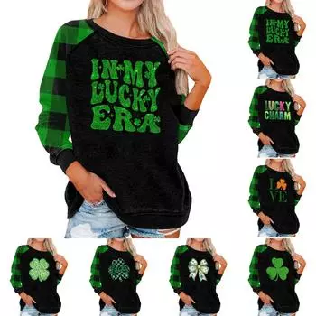 Женский модный рукав реглан St. Повседневная толстовка с круглым вырезом и принтом ко Дню Святого Патрика L