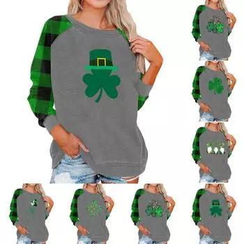 Женский модный рукав реглан St. Повседневная толстовка с круглым вырезом и принтом ко Дню Святого Патрика S