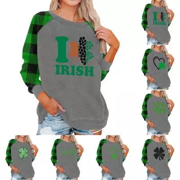 Женский модный рукав реглан St. Повседневная толстовка с круглым вырезом и принтом ко Дню Святого Патрика XL