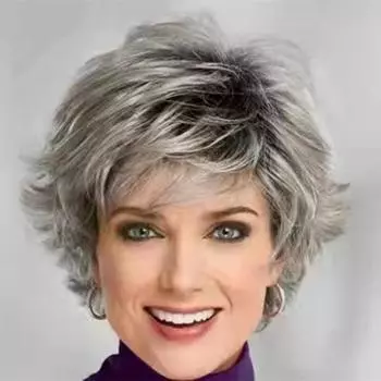 Женский модный серый парик с градиентом и челкой, термостойкие синтетические короткие вьющиеся волнистые пушистые парики для повседневной жизни серый