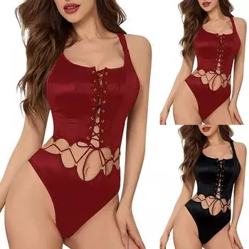 Женский модный сексуальный комплект нижнего белья с кружевным краем на подтяжках и бантом L чёрный