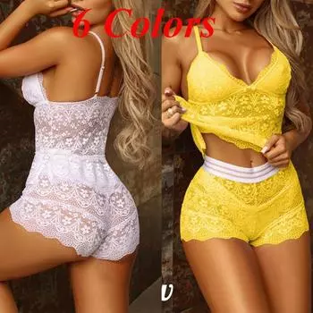 Женский модный сексуальный комплект, новый облегающий элегантный домашний комплект с V-образным вырезом, контрастный кружевной жилет, пижама из 2 предметов, комплект домашней одежды больших размеров S белый