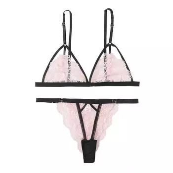 Женский модный сексуальный костюм из двух предметов, однотонный беспроводной бюстгальтер, сексуальное нижнее белье, трусики S розовый