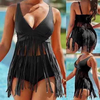 Женский модный сексуальный купальник бикини с высокой талией и кисточками, пляжный купальник XXXXXL чёрный