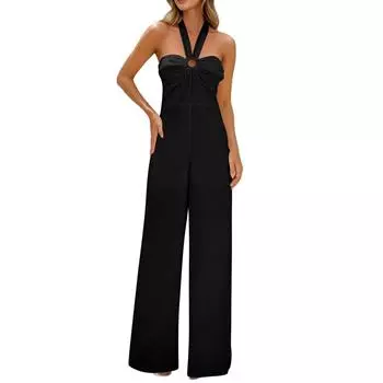 Женский модный сексуальный облегающий прямой однотонный комбинезон с висячим вырезом L чёрный