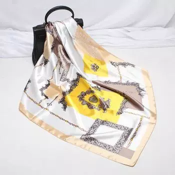 Женский модный шарф хиджаб атласный гладкий бавал мягкий шелковый уютный геометрический платок пляжное полотенце кашне жёлтый