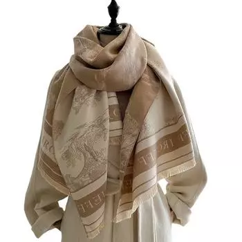 Женский модный шарф с изображением пейзажа Кашемировая шаль Офисные утолщенные термо длинные модные шарфы чёрный