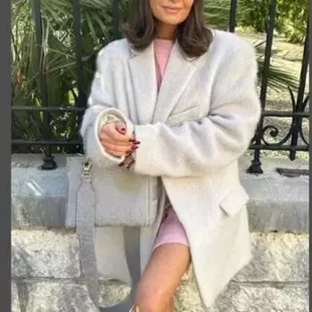 Женский модный шерстяной пиджак средней длины с лацканами в один ряд, стиль осень/зима, элегантный S