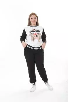 Женский модный спортивный костюм большого размера, спортивный костюм с двумя нитями, цифровым и каменным принтом, черный