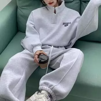 Женский модный спортивный костюм осень-зима новый свободный топ с длинными рукавами брюки 2 комплект из двух предметов для женщин кутюрный спортивный костюм M