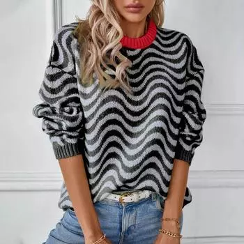 Женский модный свитер, повседневный, с длинным рукавом, в рубчик, трикотажный пуловер, круглый вырез, легкие вязаные крючком свитера S зелёный