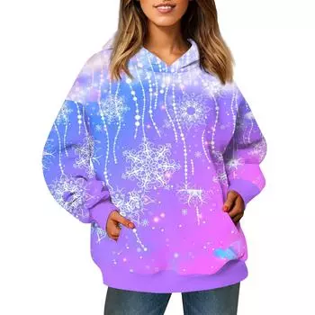 Женский модный свитер с длинными рукавами и рождественским принтом, с капюшоном и карманом XL