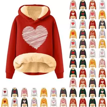 Женский модный свитер с капюшоном и принтом «Любовь ко Дню святого Валентина» из плюша и теплой ткани с принтом «Свободный» M белый