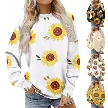 Женский модный свитер с круглым вырезом и цветочным принтом L бежевый