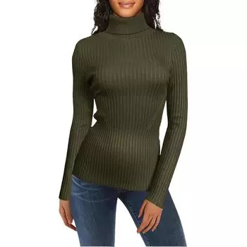 Женский модный свитер с высоким воротом, однотонный трикотажный свитер, повседневный свитер L армия зеленый