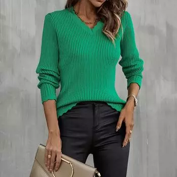 Женский модный свитер, сплошной цвет, v-образный вырез, кружевная приталенная трикотажная нижняя рубашка S
