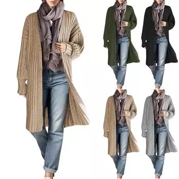 Женский модный свитер средней длины с V-образным вырезом и рукавами-кардиганом L армия зеленый