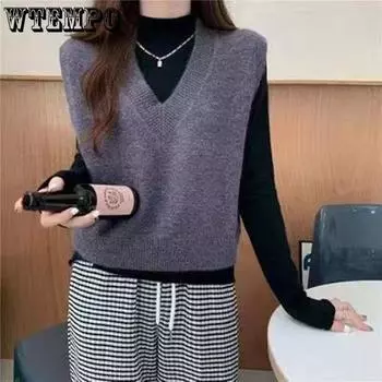 Женский модный свитер-жилет, стильный короткий вязаный жилет в корейском стиле S светло-серый