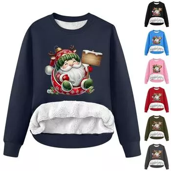 Женский модный свободный флисовый свитер с круглым вырезом и длинными рукавами с рождественским принтом M