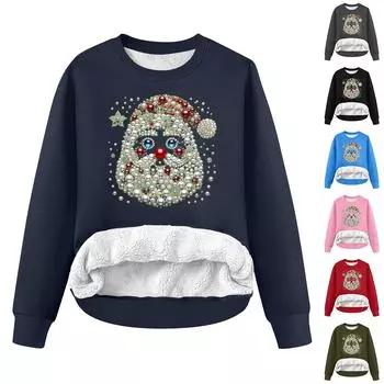 Женский модный свободный флисовый свитер с круглым вырезом и длинными рукавами с рождественским принтом XXXL