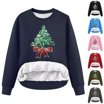 Женский модный свободный флисовый свитер с круглым вырезом и длинными рукавами с рождественским принтом XXL коричневый