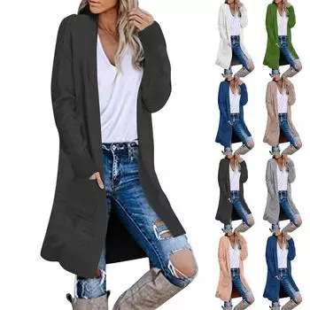 Женский модный свободный кардиган с длинным рукавом, вязаный индивидуальный однотонный повседневный свитер L армия зеленый