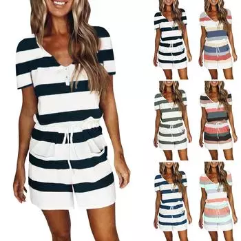 Женский модный свободный комбинезон на пуговицах с короткими рукавами и принтом для отдыха XXL чёрный