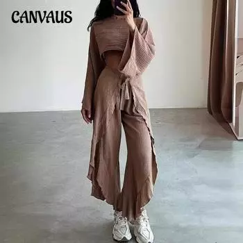 Женский модный свободный комплект из двух предметов: топ + брюки S чёрный