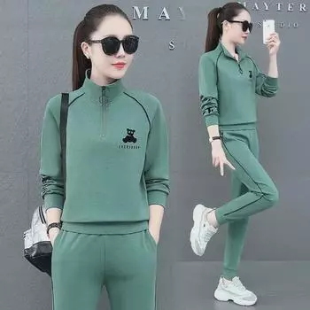 Женский модный свободный костюм для бега с длинными рукавами осень/зима 2023 года — антивозрастной, большой размер, из двух частей 3XL красный/фиолетовый