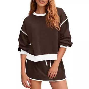 Женский модный свободный костюм с круглым вырезом и длинными рукавами XXL