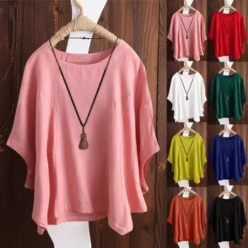 Женский модный свободный однотонный летний топ с рукавами «летучая мышь» и круглым вырезом L чёрный