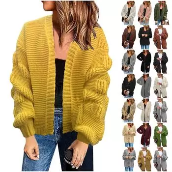 Женский модный свободный однотонный вязаный свитер средней длины, куртка-кардиган XL жёлтый