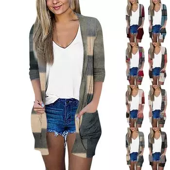 Женский модный свободный повседневный кардиган с карманами и принтом, куртка с рукавами из семи частей, топ XXXL
