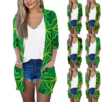 Женский модный свободный повседневный кардиган с карманами и принтом, куртка с рукавами из семи частей, топ L