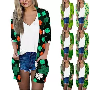 Женский модный свободный повседневный кардиган с карманами и принтом, куртка с рукавами из семи частей, топ L