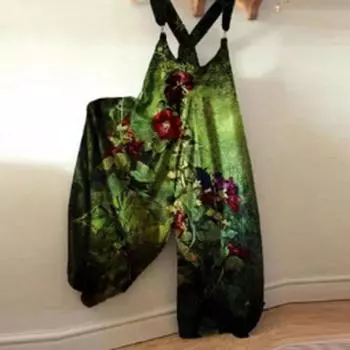 Женский модный свободный повседневный комбинезон с широкими штанинами и принтом больших размеров на спине XL зелёный