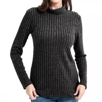 Женский модный свободный повседневный однотонный трикотажный топ с высоким воротом и боковыми разрезами L чёрный