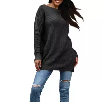 Женский модный свободный повседневный вязаный свитер без бретелек L чёрный