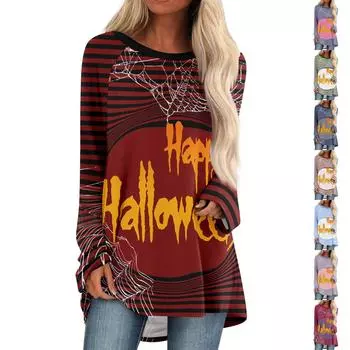 Женский модный свободный пуловер средней длины с круглым вырезом и принтом, рукава реглан, повседневный топ с длинными рукавами S